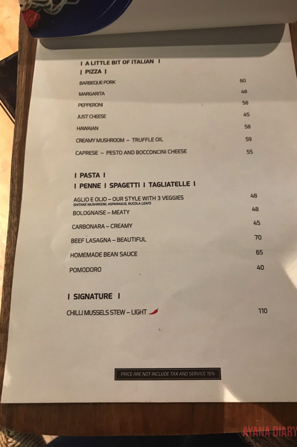 gourmet garage グルメ　ガレージ　ジンバラン jimbaran レストラン restaurant メニュー menu1
